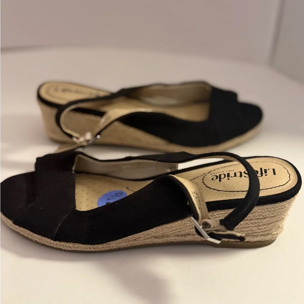 Life Stride Socialite Black Canvas Slingback Sandals Women’s 7.5